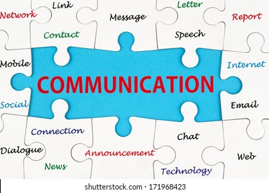 Communication Concept Words On Group Of Jigsaw Puzzle