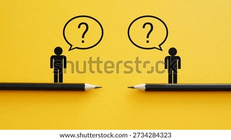 Communication Gap and Misunderstanding Concept with Question Marks Between Two People. Dialogue Breakdown, Lack of Information and Business Uncertainty