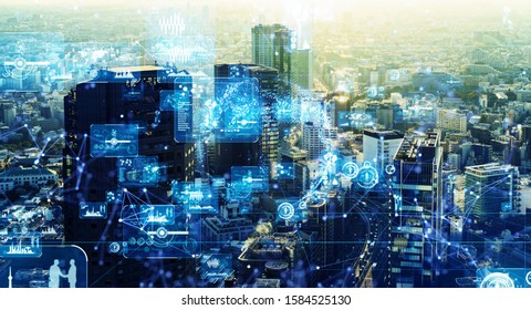 Communication network concept. GUI (Graphical User Interface).