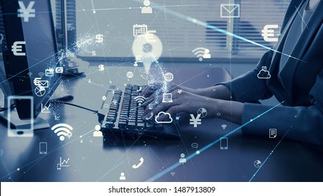 Communication network concept. IoT (Internet of Things).