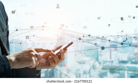 Communication network concept. Mobile application. Digital transformation.