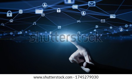 Communication network concept. Remote control. Mobile app.