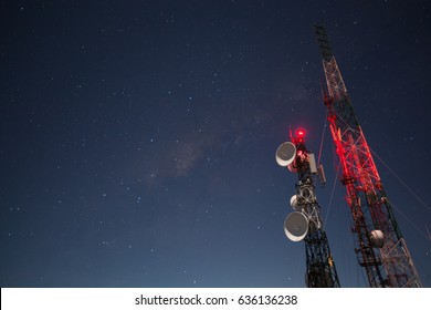 Communication pole at night with a milkyway background - Powered by Shutterstock