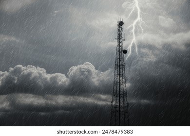 communication signal tower in heavy raining dark cloudy storm nature in rainy season - Powered by Shutterstock