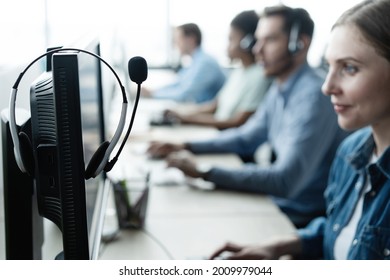 Communication Support, Call Center And Customer Service Help Desk At Modern Office.