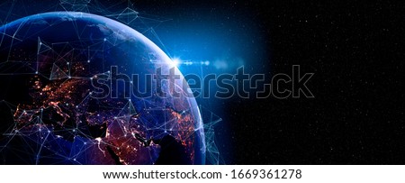 Communication technology for internet business. Global world network and telecommunication on earth and IoT. Elements of this image furnished by NASA