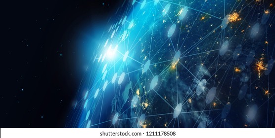 Communication technology and internet worldwide for business. Global world network connected and telecommunication on earth cryptocurrency, blockchain and IoT. Elements of this image furnished by NASA