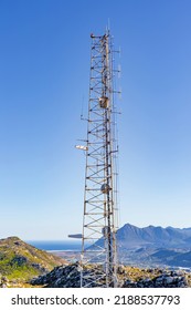 Communication Tower On The Top Of Local Mountain Range In Cape Town, South Africa