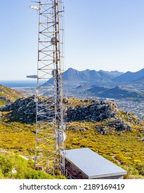 Communication Tower On The Top Of Local Mountain Range In Cape Town, South Africa