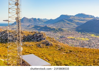 Communication Tower On The Top Of Local Mountain Range In Cape Town, South Africa