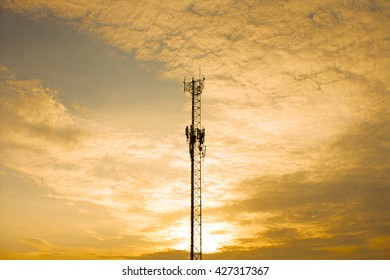 The Communication Tower And Sunlight In Evening