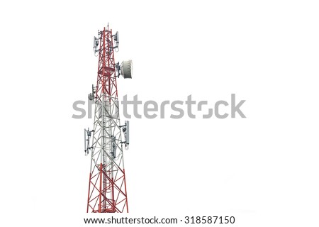 Communication tower in Thailand isolated on white background