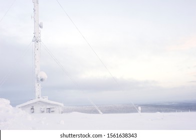 Communication Tower In Winter Landscape, Saariselkä, Finnish Lapland