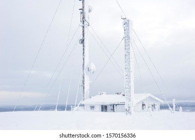 Communication Tower In Winter Landscape, Saariselkä, Finnish Lapland