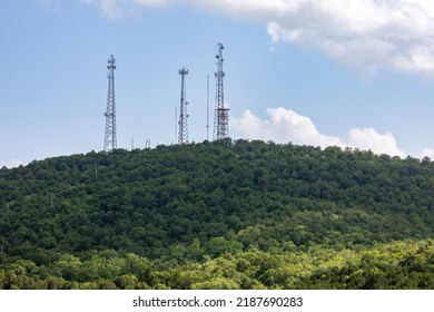 Communication Towers On A Hill In South Central Oklahoma.