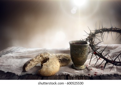 Communion And Passion - Unleavened Bread Chalice Of Wine And Crown Of Thorns
