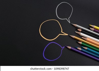 Community communication, represents people conference, social media interaction & engagement. group of pencils sharing idea on the black background with copy space