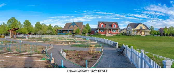 Community Garden With White Picket Fence In A Residential Area At Daybreak, Utah