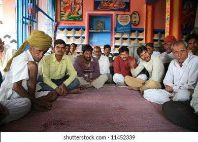 Community Meeting In A Remote Village In Rajasthan State Of India Where People Discuss Community Problems