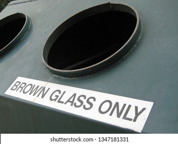 Community Recycling Center Bin With Brown Glass Only Label