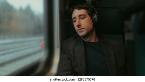 Commuter Man While Riding Train Looking Stock Photo 1298570578 ...