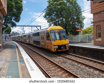 Commuter Train Approaching Homebush Train Station Sydney NSW Australia