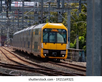 Commuter Train Approaching Homebush Train Station Sydney NSW Australia