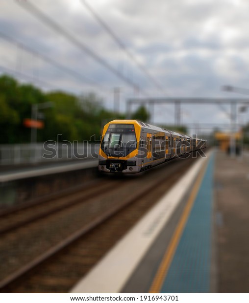 Commuter Train approaching Station in Sydney\
NSW Australia