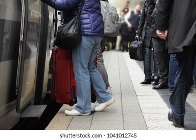 commuters at a train station