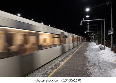 Commuting With Subway At Night In Oslo