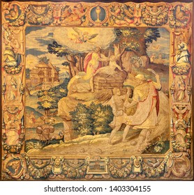 COMO, ITALY - MAY 8, 2015: The tapestry he Sacrifice of Isaac in The Cathedral (Duomo di Conmo) from 16. cent. 