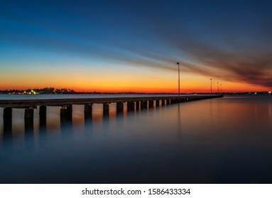 Como Jetty Perth Australia. Hazey Sunset At Pier.