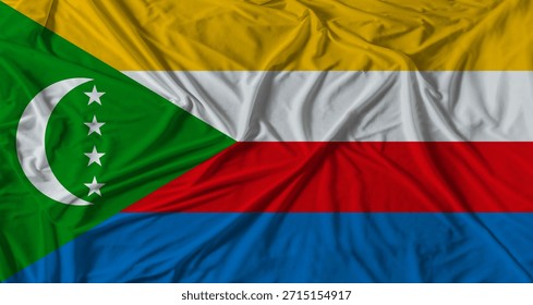 Comorian flag with fabric texture background. National flag of Comoros