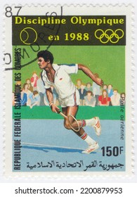 COMORO ISLANDS - 1987 January 28: An 150 Franc Multicolored Postage Stamp Showing Tennis At The 1988 Summer Olympics