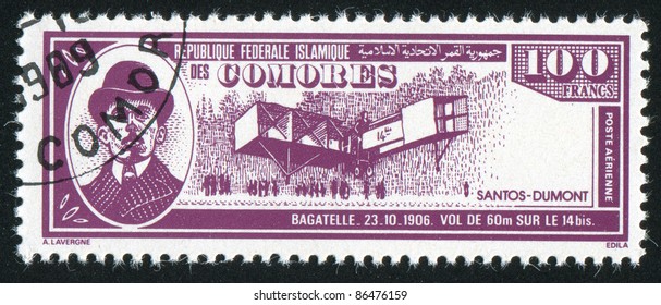 COMORO ISLANDS - CIRCA 1988: Stamp Printed By Comoro Islands, Shows Airplane And Alberto Santos Dumont, Circa 1988