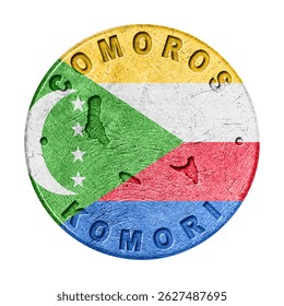 Comoros Flag Button with Map, Retro Style