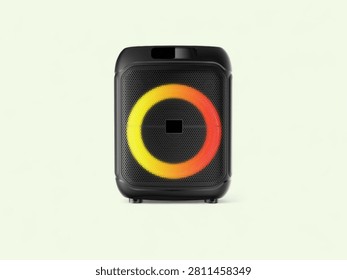 Compact black wireless speaker with vibrant LED ring for music and entertainment.