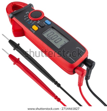 Compact digital multimeter with screen and probes, insulation. On a white background in isolation.