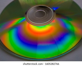 Compact Disc (CD) Is A Digital Optical Disc Data Storage Format That Was Co-developed By Philips And Sony And Released In 1982. Disc On White Background With Rainbow Colors. - Image