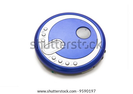 Compact discs and round  blue cd player