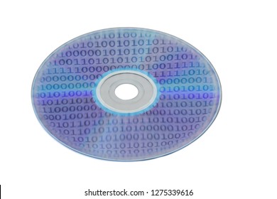 compact disk CD DVD with reflection from the binary code isolated on a white background