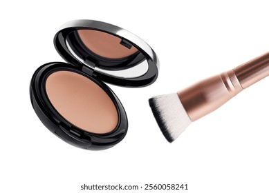 Compact foundation and a brush for applying makeup, levitation                               