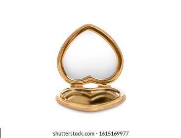 Compact Heart Shaped Mirror Isolated On White