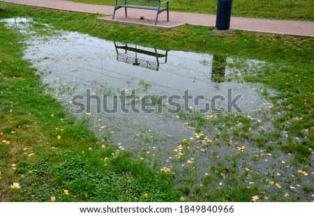 too compact and impermeable soil does not absorb water during rains and floods. a lake was created in the park in the lawn, which gradually infiltrates. damage to the lawn long flooding.  water push