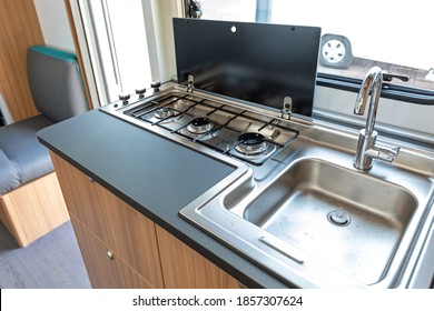 Compact Kitchen Counter in Modern Camper Van