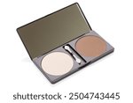 Compact makeup palette featuring a light powder and a bronzer for beauty routines.