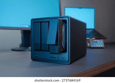 Compact Nas Disk Desktop Storage Server With Bays And Ports For Office Workspace
