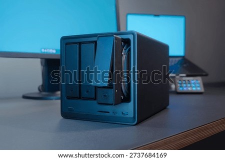 Compact Nas Disk Desktop Storage Server With Bays And Ports For Office Workspace