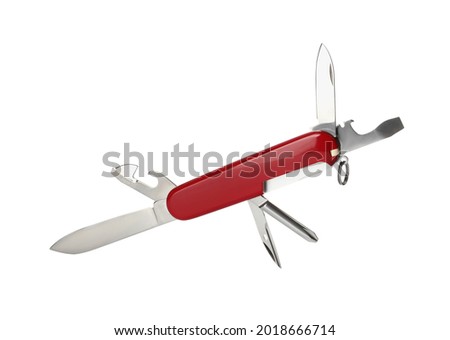 Compact portable red multitool isolated on white