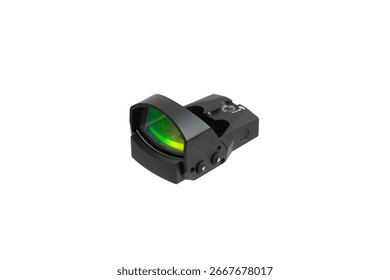 A compact red dot sight for a firearm on a white background.
